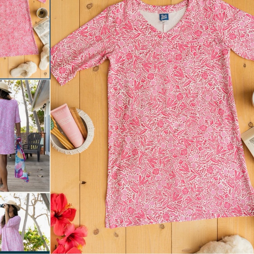Ripskirt Hawaii Pink and White Floral Sleep Shirt/Mini Dress